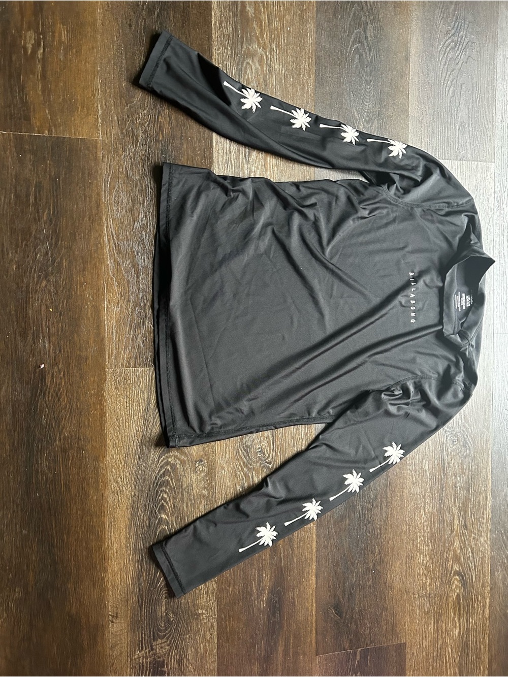 Women’s Black Long-Sleeve Swim Shirt with White Palm Accents
